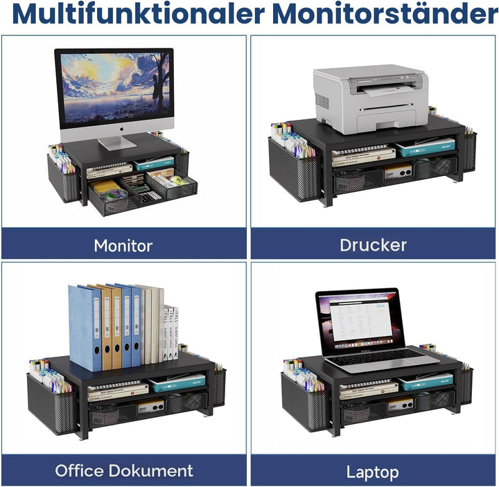 BOKIOVIN Metall Monitor Ständer Erhöhung mit Schublade und 2 Stifthaltern, Laptop PC Erhöhung für Sc