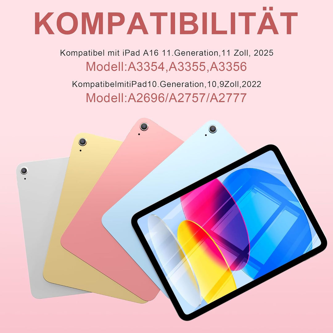 Hülle mit Tastatur für iPad A16 11. Generation 2025, für iPad 10. Generation 2022 10,9 Zoll, Bluetoo