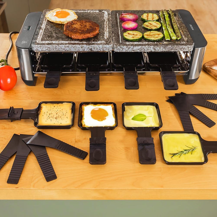 Cecotec Raclette Cheese&Grill 16000 Inox AllStone, 8 Personen, 1400 W Grill, einstellbares Thermosta