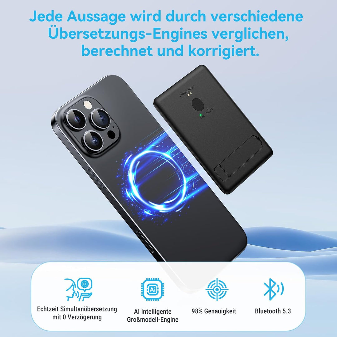 KI Sprachübersetzer Gerät, Ultra dünner Magnet übersetzer für Smartphones, Cross App Übersetzung,144