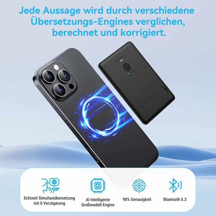 KI Sprachübersetzer Gerät, Ultra dünner Magnet übersetzer für Smartphones, Cross App Übersetzung,144