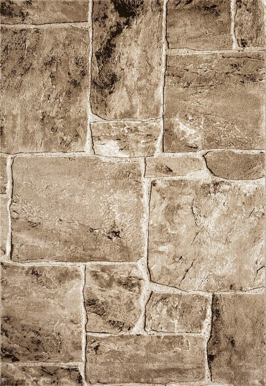 VIMODA Teppich Modern Stein Mauer Optik in Beige Braun, Masse:120 x 170 cm, 120 x 170 cm