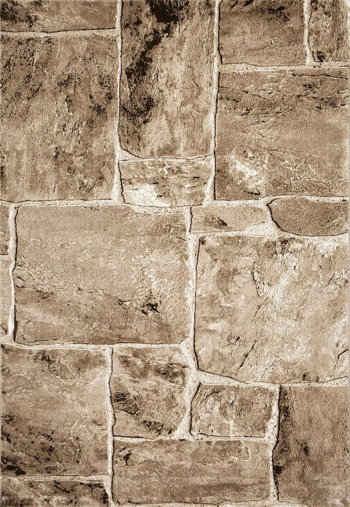 VIMODA Teppich Modern Stein Mauer Optik in Beige Braun, Masse:120 x 170 cm, 120 x 170 cm
