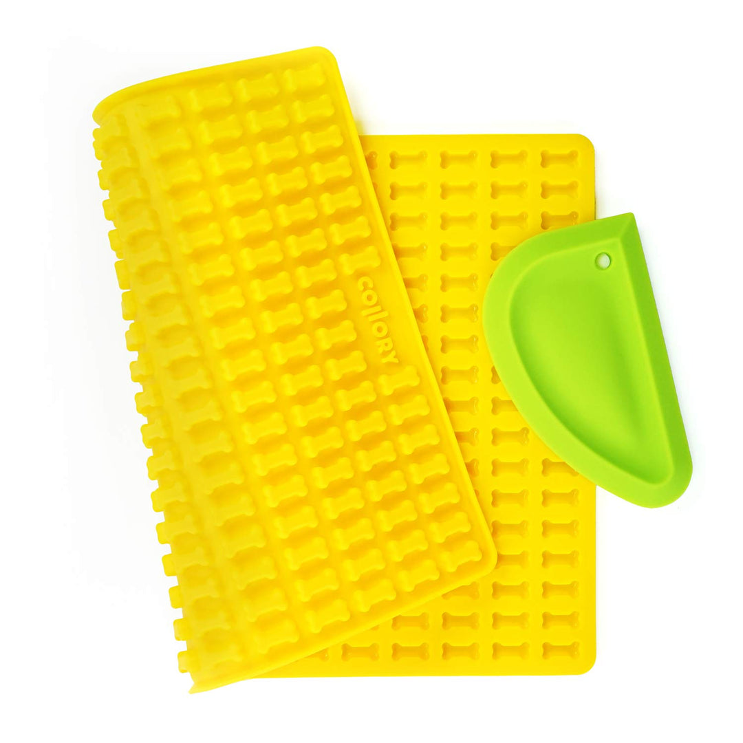 Collory Mini Knochen (2cm) Silikon Backform und Teigschaber Set, Backmatte für Hundekekse und Lecker
