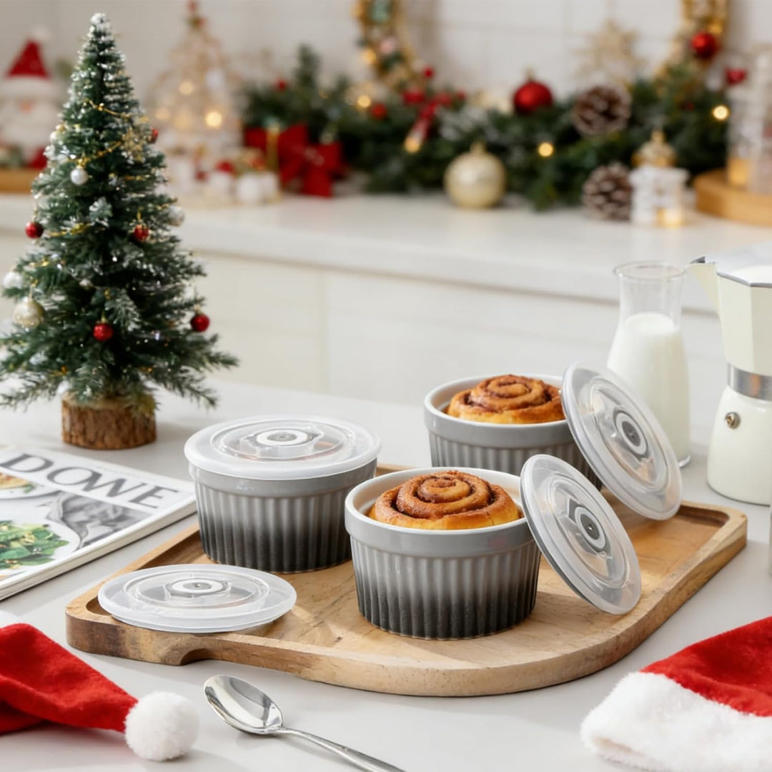 vancasso RAMEKINS 200ml Soufflé Förmchen Set von 6, Ø9,5cm Creme Brulee Schälchen Backofen sicher, P