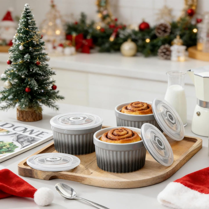vancasso RAMEKINS 200ml Soufflé Förmchen Set von 6, Ø9,5cm Creme Brulee Schälchen Backofen sicher, P