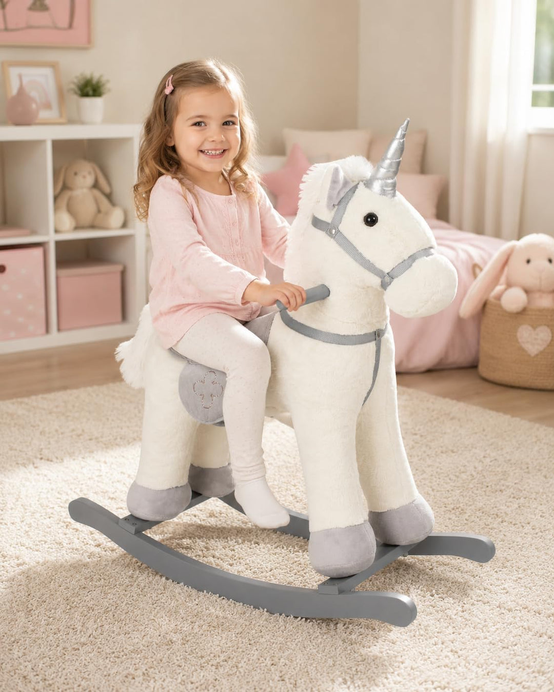 Bayer Chic 2000 - Schaukeleinhorn, Sattelhöhe 46 cm, Schaukeltier, niedliches Plüsch-Schaukelpferd,