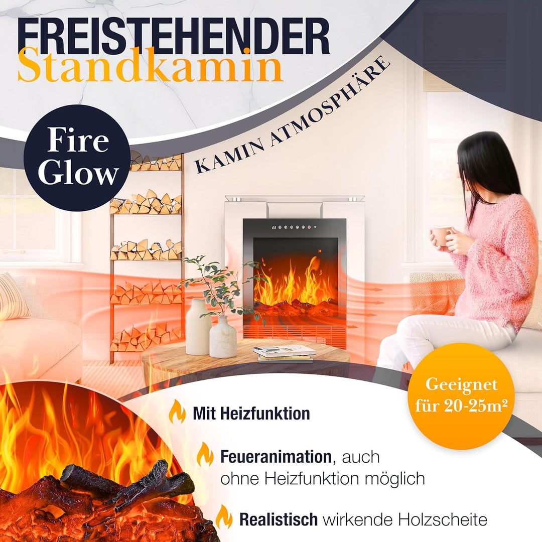 KESSER® LED Kamin mit Heizung elektrisch | Heizlüfter Elektrokamin mit Thermostat, Standkamin mit re
