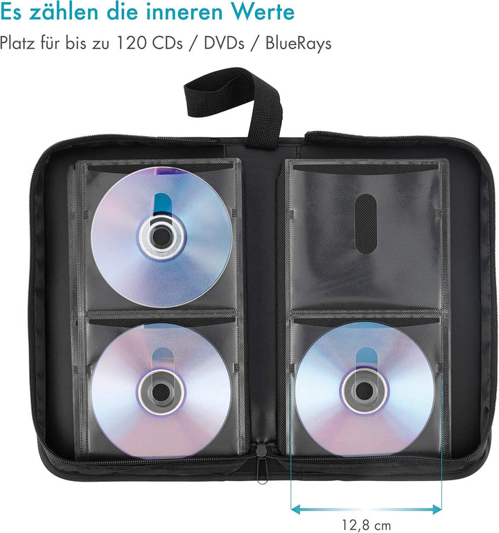 CD Tasche zur Archivierung von 120 Discs/CD/DVD/Blu-ray – CD Organizer ideal zum Transport von Filme