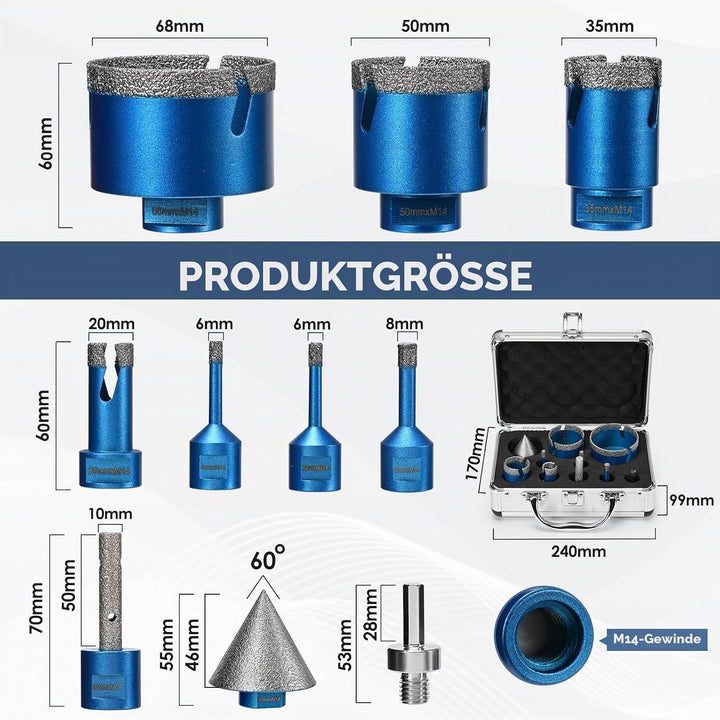 Diamant Fliesenbohrer Set 10 Stücke, 6/6/8/20/35/50/68mm, Diamant-Fasenbohrer /10mm Fingerbohrer/Dre