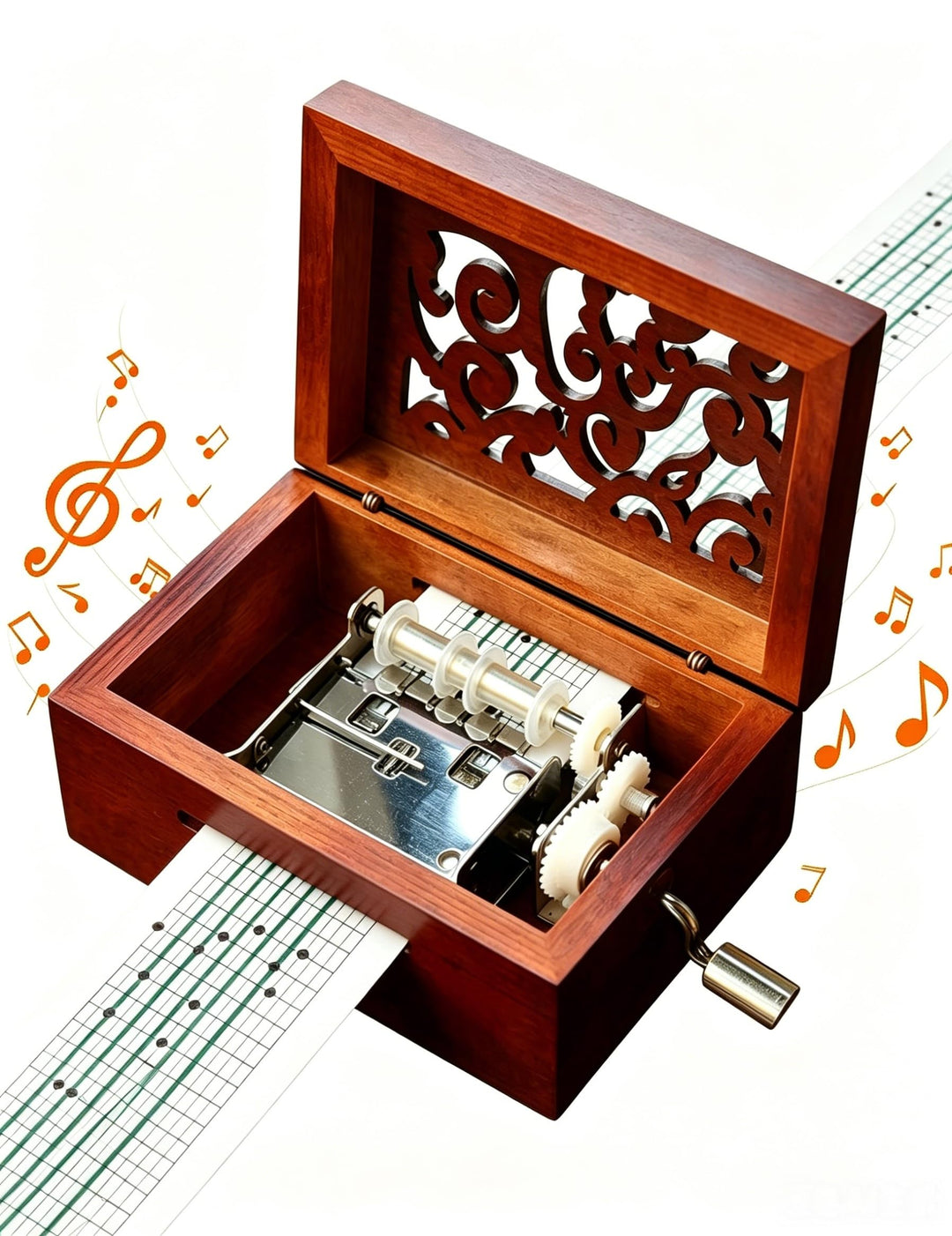 cuzit Antik graviert Vintage Holz Musik Box 15 beachten Bewegung Hand, Kurbel DIY Spieluhr machen YR