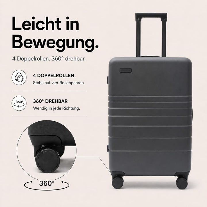 Reisekoffer Gross XL ABS Grau 75x47x32 cm 97L – Eternitive E2 | TSA-Schloss 4 Doppelrollen Hartschal