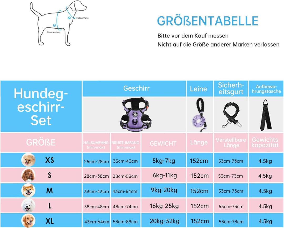 NESTROAD Anti Zieh Hundegeschirr Grosse Hunde Leine Geschirr Set,für Hunde Grosse mit Halsumfang 43~