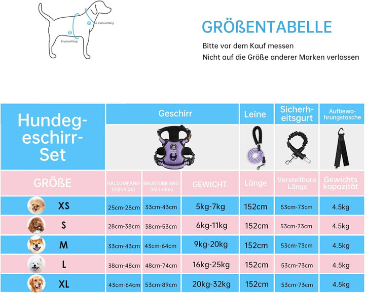 NESTROAD Anti Zieh Hundegeschirr Grosse Hunde Leine Geschirr Set,für Hunde Grosse mit Halsumfang 43~