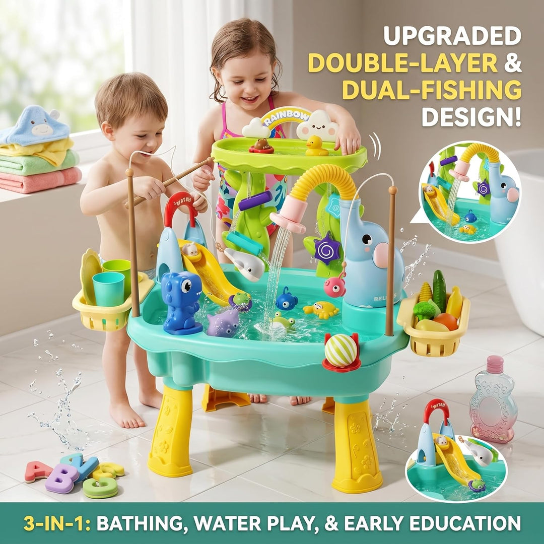 Wassertisch für Kinder, 2-lagiger 6-in-1-Wasserspieltisch, blaues Kinderspielzeug mit zirkulierender