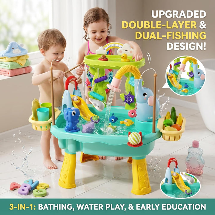 Wassertisch für Kinder, 2-lagiger 6-in-1-Wasserspieltisch, blaues Kinderspielzeug mit zirkulierender