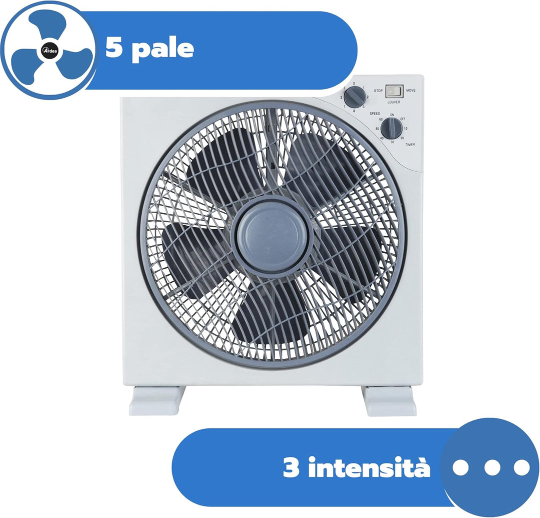 ARDES - Tragbarer quadratischer Tisch- oder Bodenventilator mit 5 Flügeln und 3 Intensitätsstufen, 3