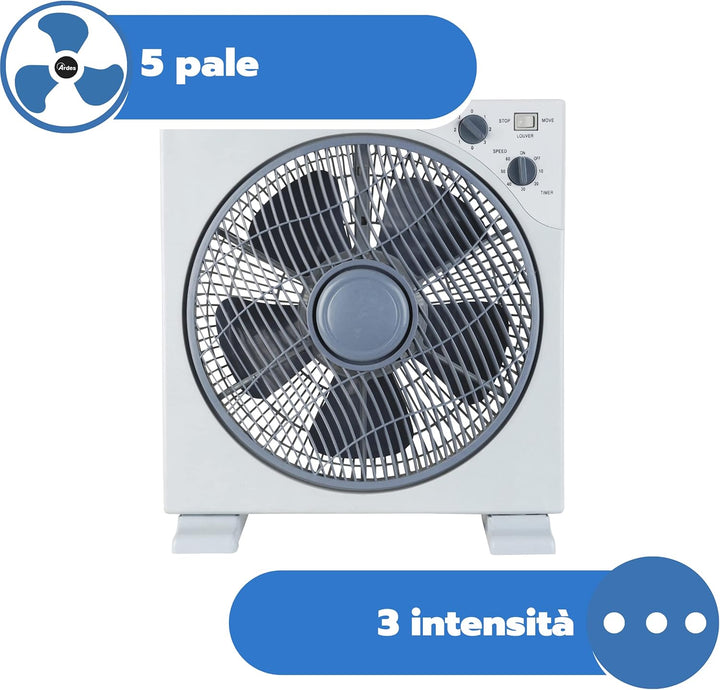 ARDES - Tragbarer quadratischer Tisch- oder Bodenventilator mit 5 Flügeln und 3 Intensitätsstufen, 3