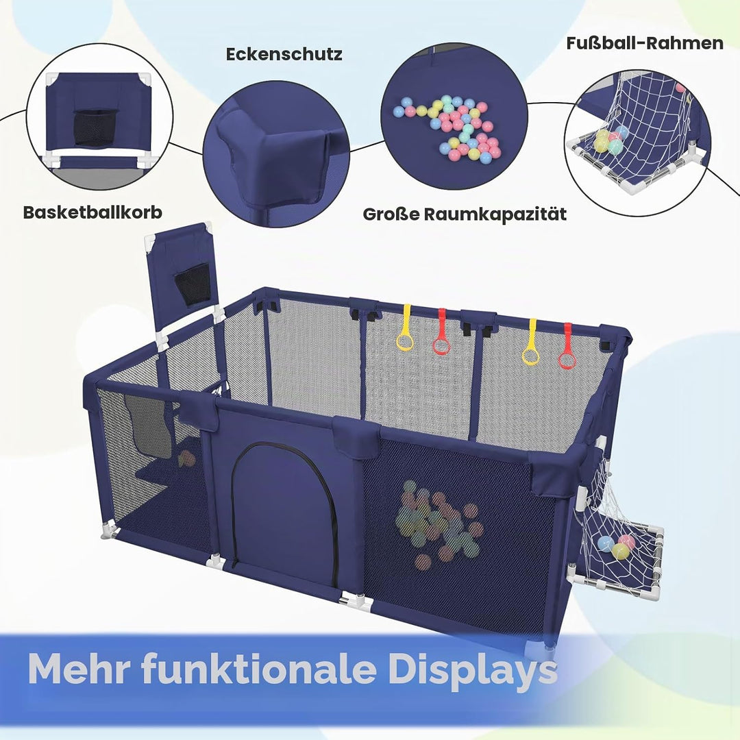 Laufstall, XXL, faltbar, modulierbar, für Babys, mit Barrieren/Netzen/Ozeanball/4 Griffen, extra gro