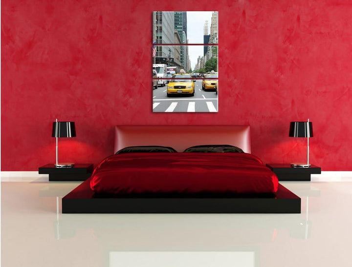 Pixxprint Taxi in New York City / 3-Teilig/Gesamtmass 120cm Leinwandbild bespannt auf Holzrahmen/Wan