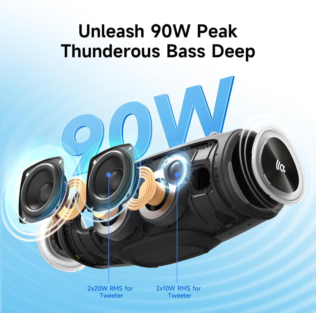 TAZATA Portable Loud Bluetooth Speaker, 90W (Peak) Large Subwoofer Speakers Wireless Bluetooth 5.3 w