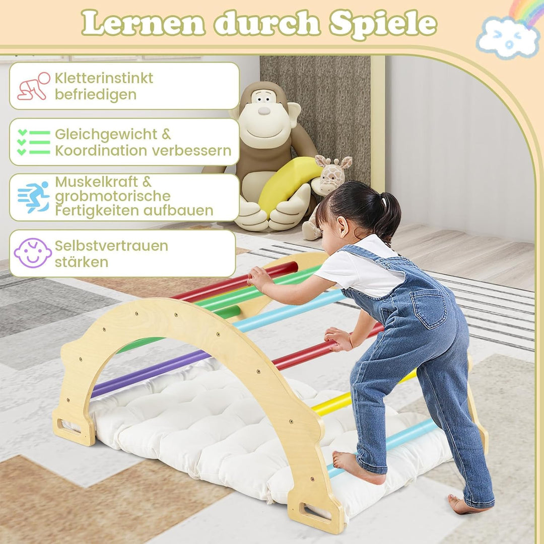 FANTASK Kletterbogen, zum Wippen, Klettern und Krabbeln, Indoor Kletterbogen aus Holz, für Kinder ab