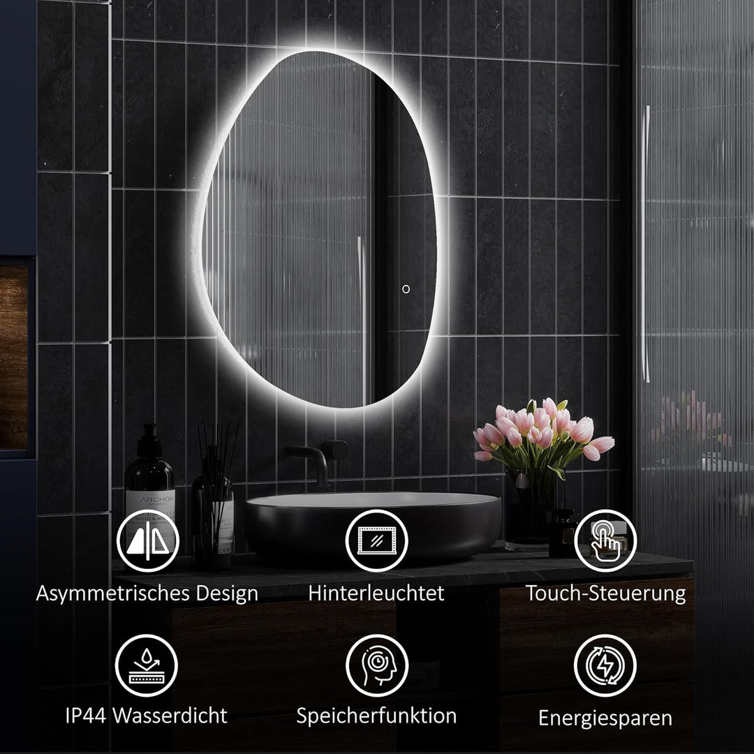 HOMCOM Badspiegel mit Beleuchtung 80 x 60 cm LED Badezimmerspiegel Dimmbar mit 3 Lichtfarben Touch-S