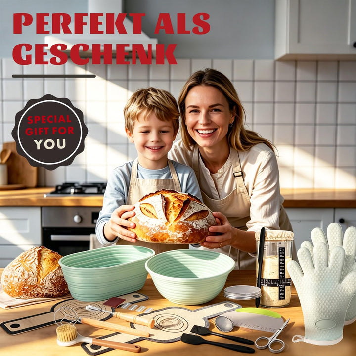 Sauerteig Starter Set, 30-teilig Gärkorb Brot, 30CM runde und ovale Silikon-Gärkörbe, Komplettset Br