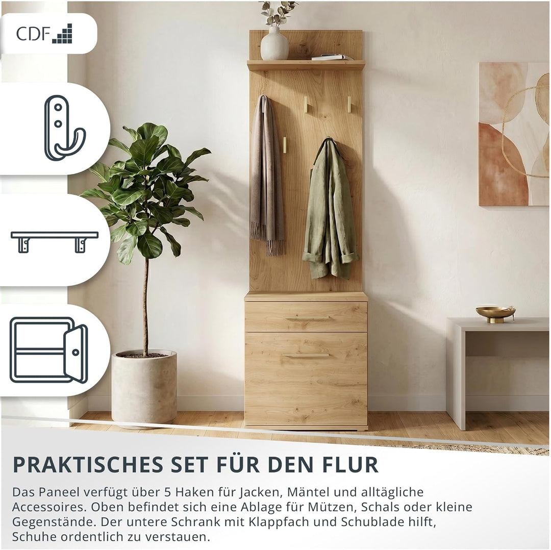 CDF Garderobe Schuhschrank Flurgarderobe Garderobenpaneel Eingangsschrank mit Kleiderhaken Jackenauf