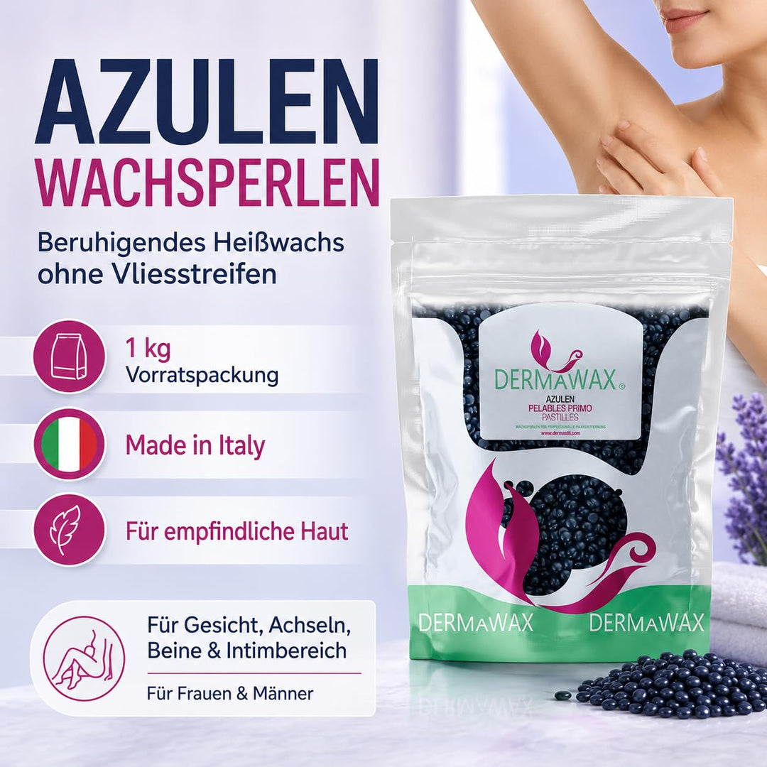 Dermawax 1 kg Azulen Waxing Perlen- Professionelle Heisswachs Wachsperlen zur Haarentfernung- Anwend