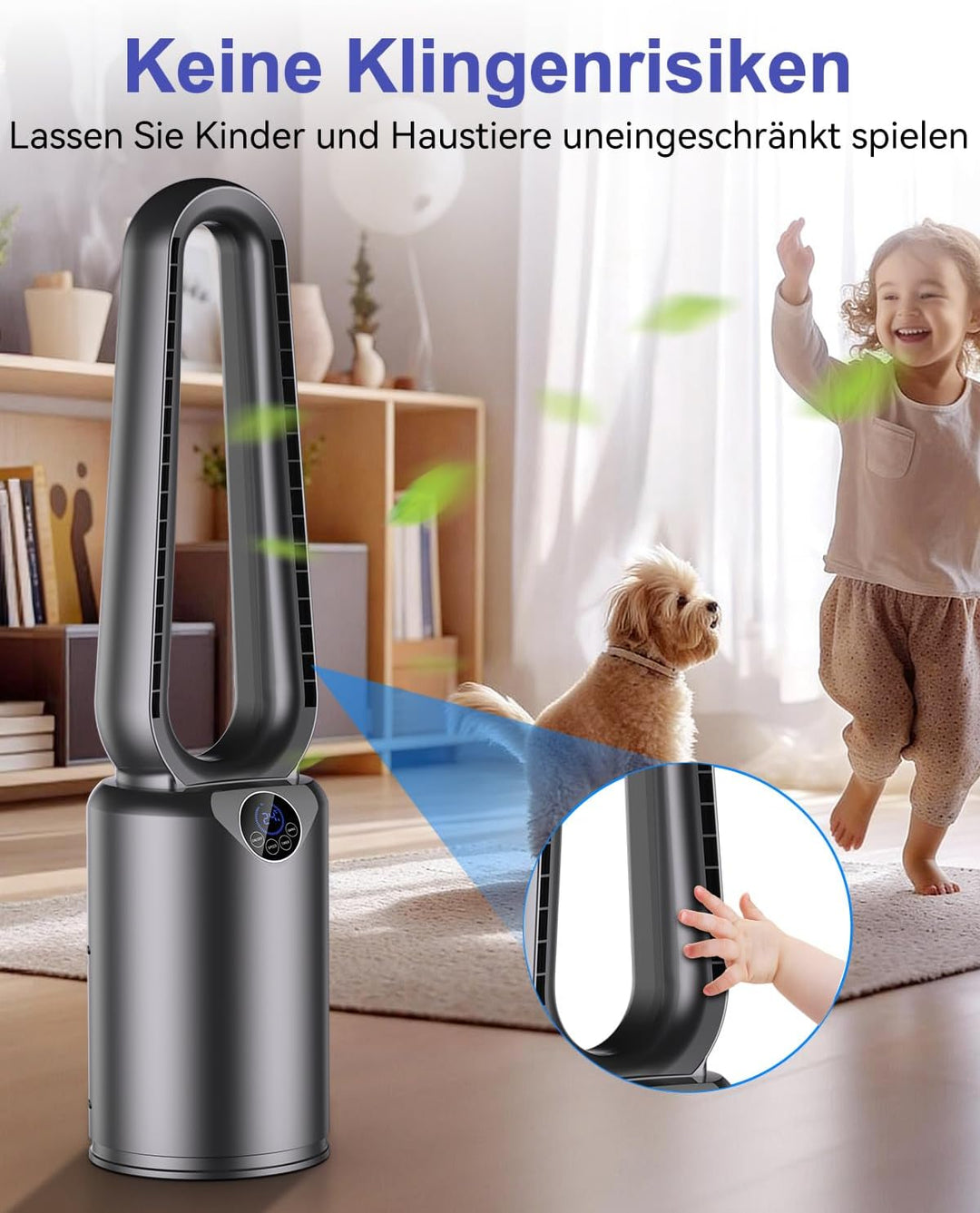 Turmventilator mit Luftreiniger & Fernbedienung | Sehr Leiser DC-Motor Ventilator | 90° oszillierend
