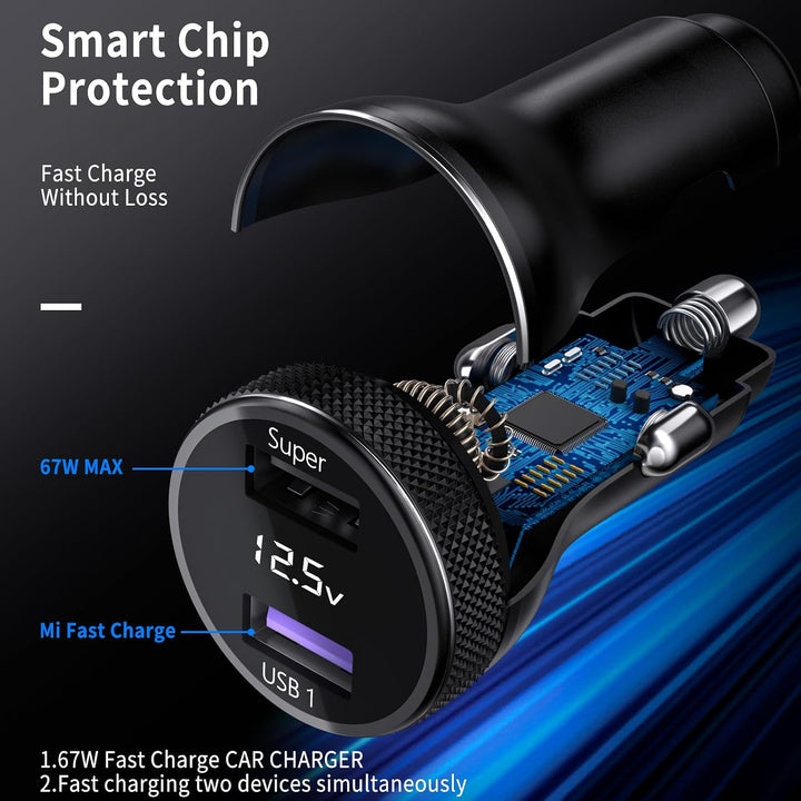67W Zigarettenanzünder USB Ladegerät mit USB C Kabel 1M für Mi Turbo Charge Auto Schnellladegerät Tu