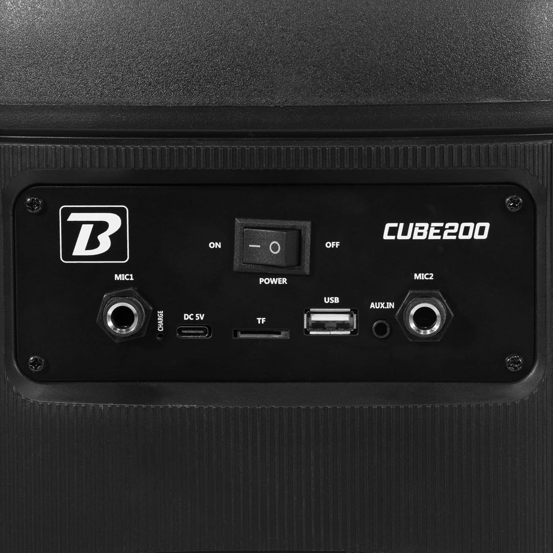 BoomTone DJ Cube 200 – Tragbarer Karaoke-Lautsprecher 200 W mit Bluetooth 5.0, integriertem LED-Lich