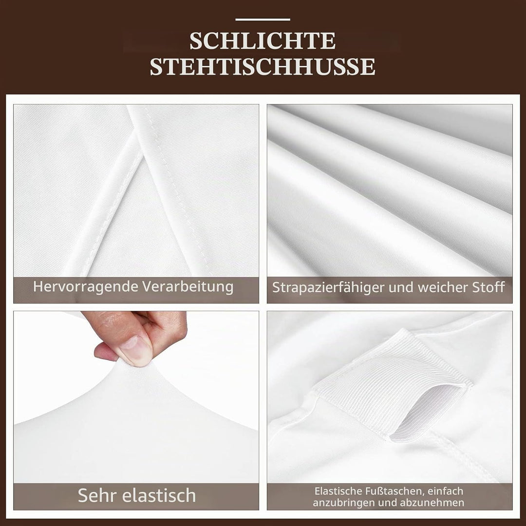 3er-Set Weiss Stretch Stehtisch Husse für Bistrotisch Ø 60-65 cm Spandex Stretch Tischdecke, Verstär