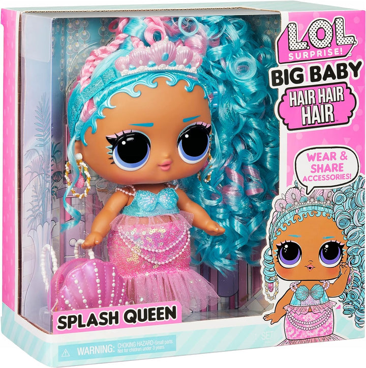 LOL Surprise Big Baby Hair Hair Hair – SPLASH QUEEN – 27,94 cm grosse Puppe mit 14 Überraschungen, A
