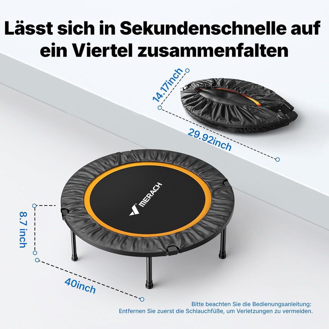 MERACH Mini Trampolin - 102cm/122cm Fitness Trampolin Faltbar, Maximale Belastung 150 KG, Trampoline