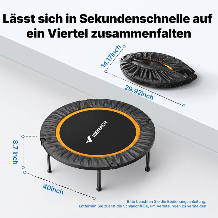 MERACH Mini Trampolin - 102cm/122cm Fitness Trampolin Faltbar, Maximale Belastung 150 KG, Trampoline