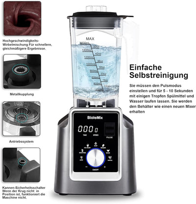 BioloMix Hochleistungsmixer 2200W,Selbstreinigungsfunktion,Standmixer mit 2L Behälter ohne BPA Smoot