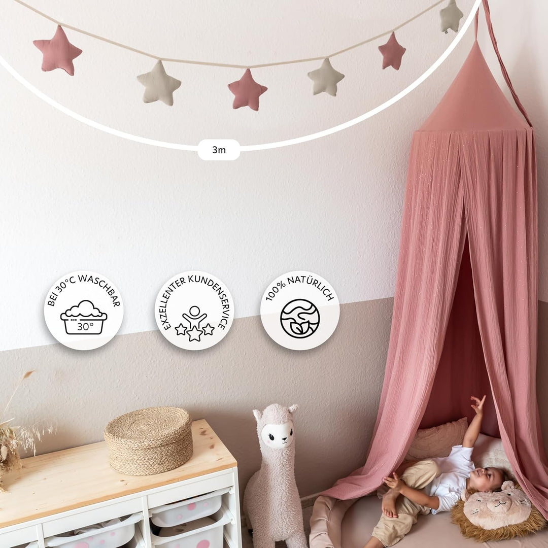 LILIMAUS Sternen Wimpelkette Stoff [in 12 Farben] Kinderzimmer - 100% Baumwolle Handmade Girlande St