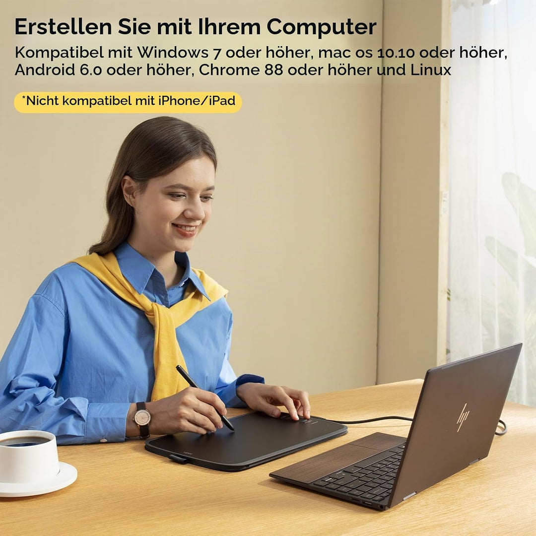 ugee M808 10x6,25 Zoll grosses Grafiktablett für PC,Zeichentablett mit 8 Shortcut-Tasten, batterielo