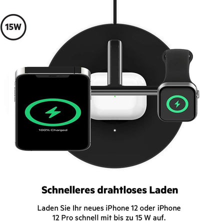 Belkin BoostCharge Pro drahtloses 3-in-1-Ladegerät mit MagSafe für iPhone 15, 14, 13, 12 + Apple Wat