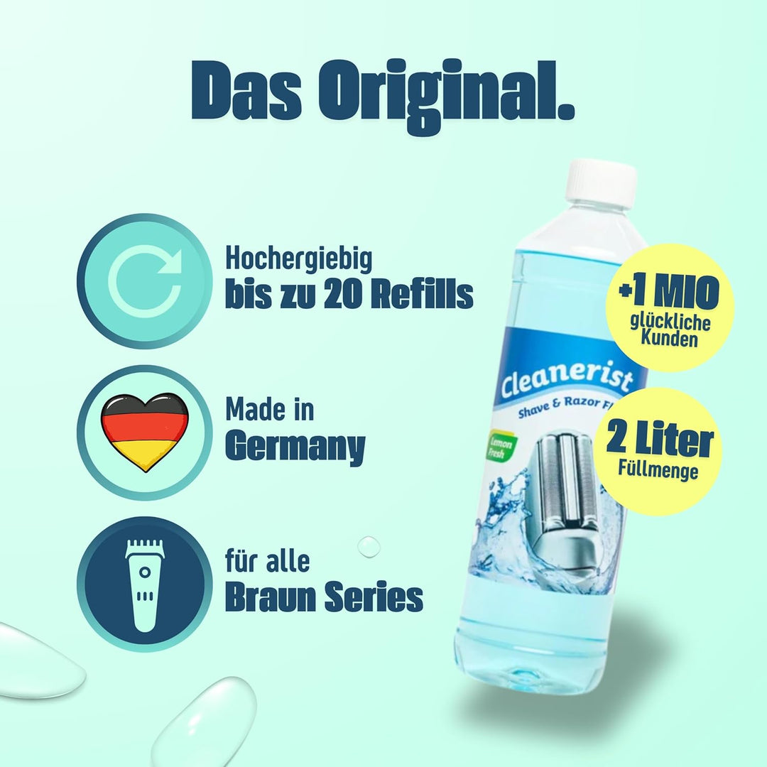 2 x 1 Liter Scherkopfreiniger geeignet für die Rasierer von Braun Clean & Renew und Pulsonic Series