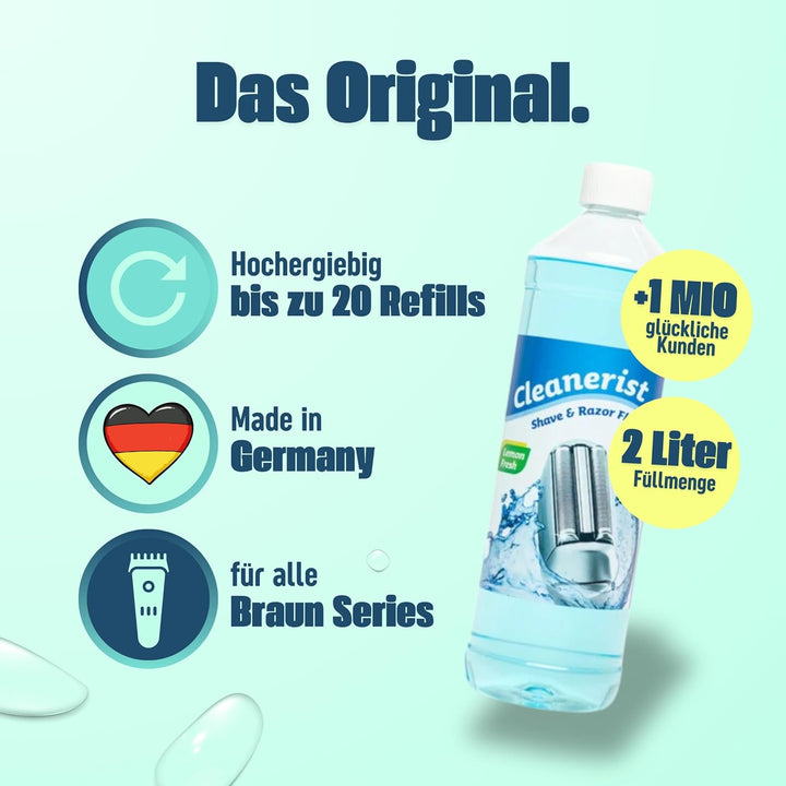 2 x 1 Liter Scherkopfreiniger geeignet für die Rasierer von Braun Clean & Renew und Pulsonic Series
