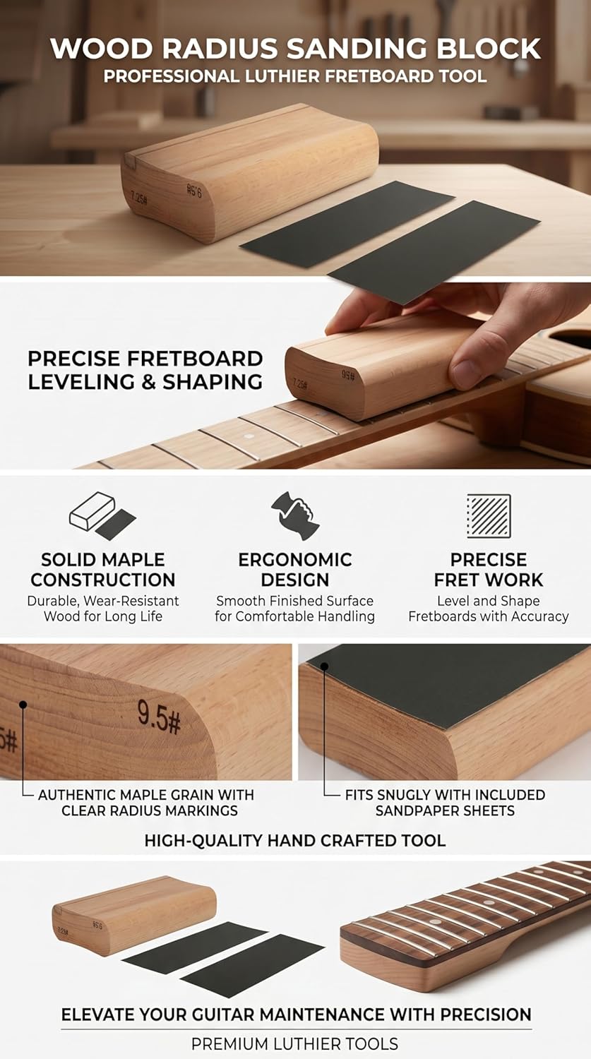 Gitarren-Schleifblock, Gitarren-Luthier-Werkzeug, Holzradius-Schleifblock, Luthier-Werkzeug für Gita