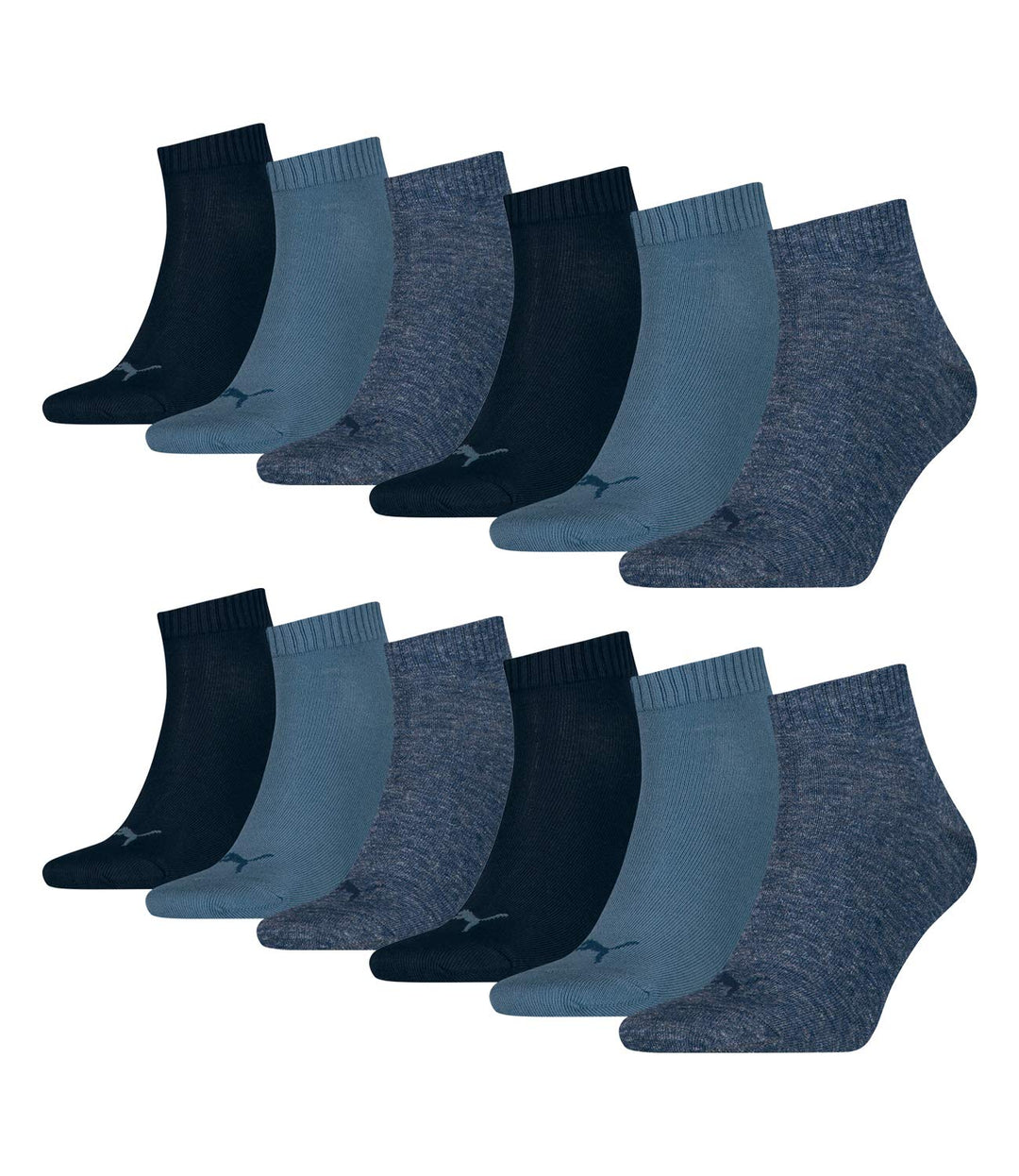 PUMA 12 Paar Quarter Sportsocken (Kurzsocken) für Damen und Herren im Vorteilspack (Denim Blue, 39/4