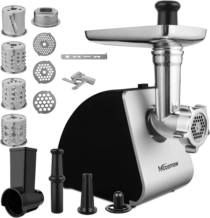 Fleischwolf Elektrisch,2000W Multi Küchenmaschine Wurstmaschine mit 3 Lochscheiben, 4 Kegel-Klingen,