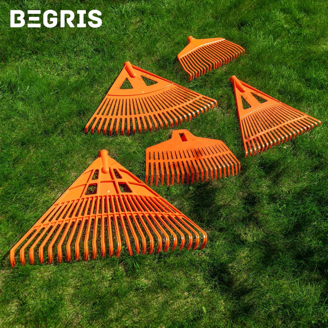 Gartenbesen für Grasblätter mit Stick 24 Zähne Leichte und Ergonomische Reche Kunststoff 61x41,5 cm