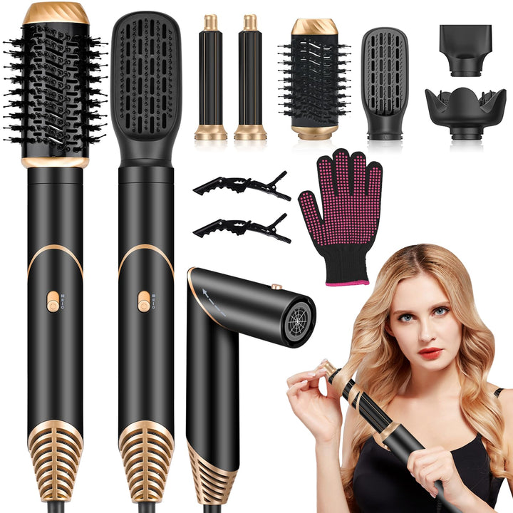 6 in 1 Airstyler Set, Föhnbürste, Faltbare lonen Föhn, Warmluftbürste, Automatischer Lockenstab, Glä