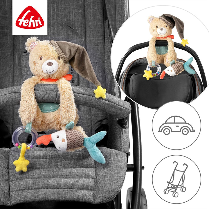 Fehn Activity Spielzeug Bär - Motorikspielzeug mit Klettverschluss - Baby Spieltier mit Greif Elemen