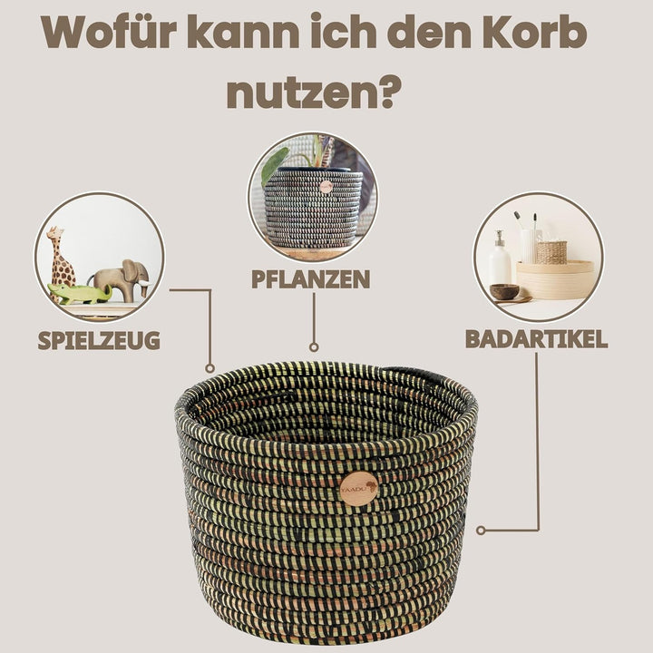 YAADU Geflochtener Korb – Blumentopf, Aufbewahrungskorb, Übertopf, Regalkorb, Pflanzenkorb, Afrikani